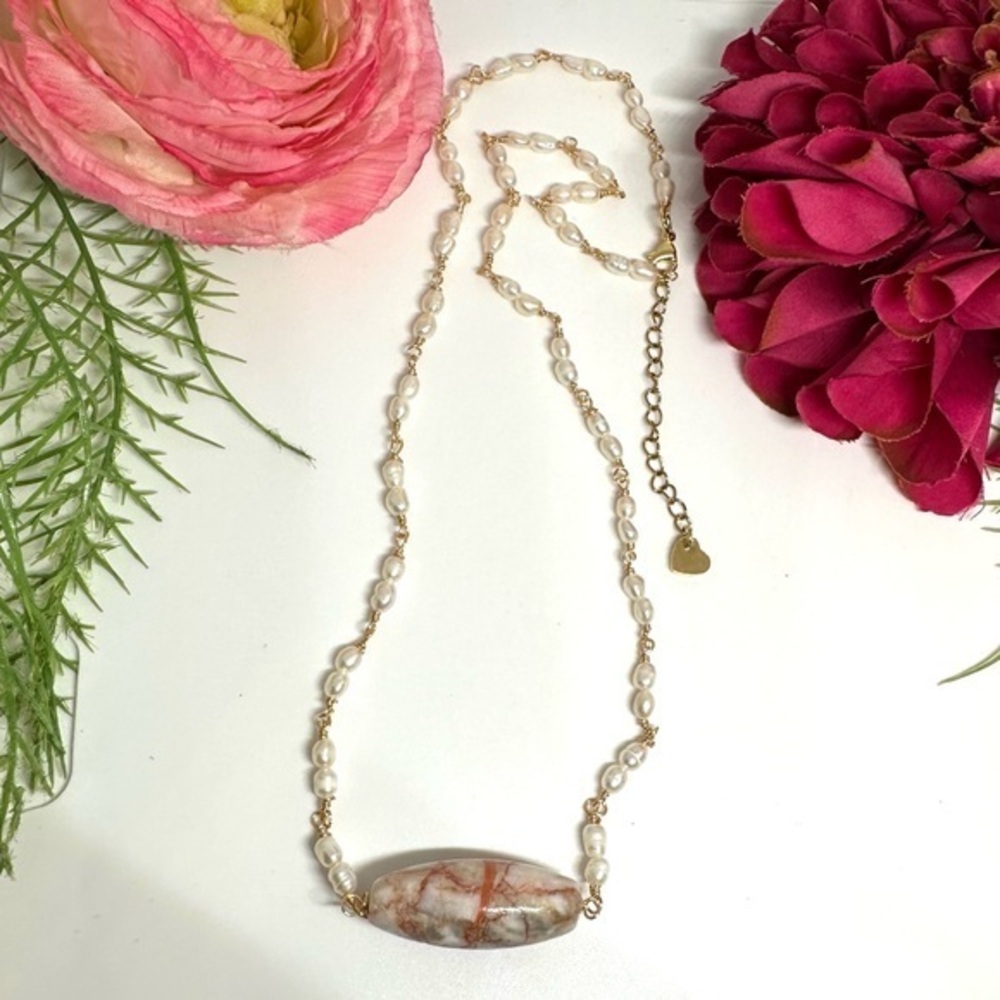 NEW⚜️Marble & Baroque Pearl Beaded Necklace